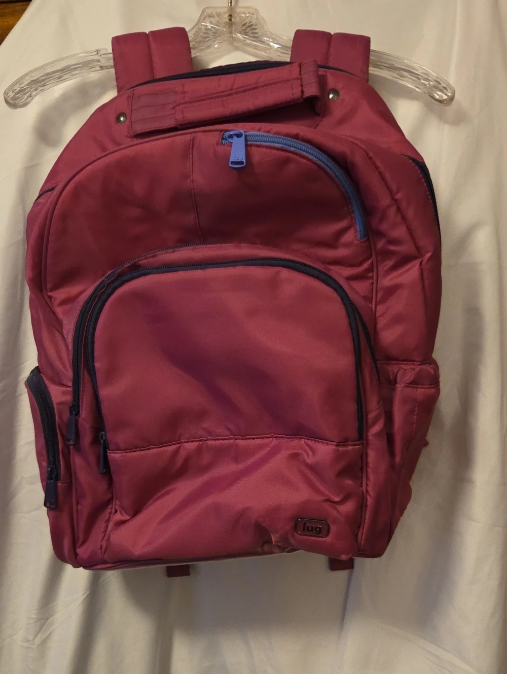 lug Dark Pink Echo Backpack with Blue Zipper Accents